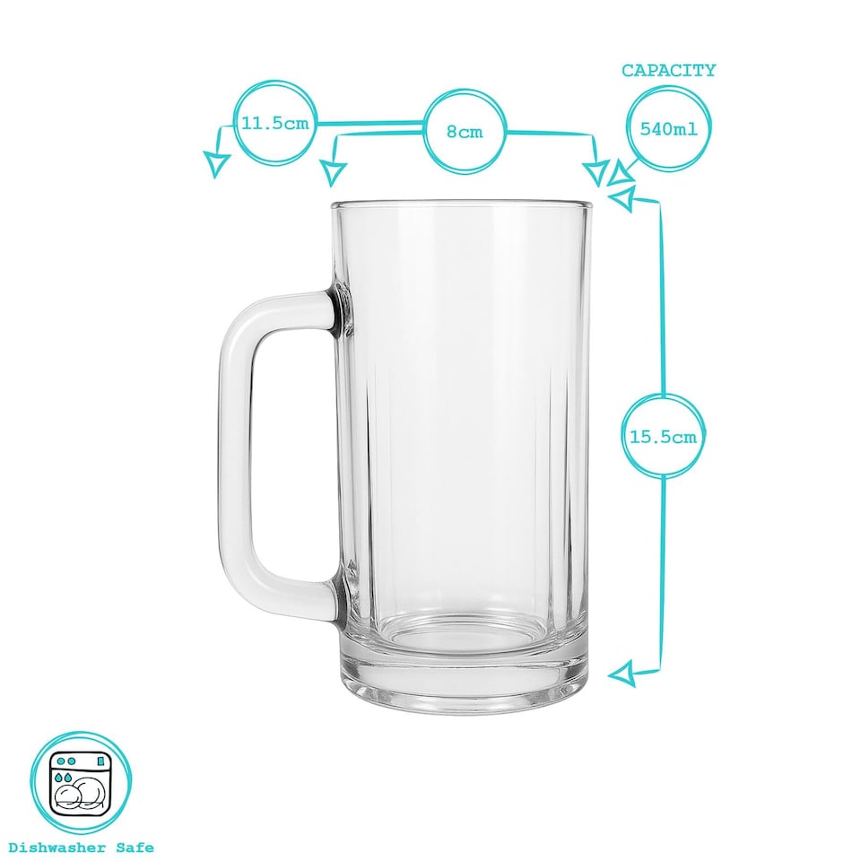image 1 of Argon Tableware 540ml Beer Mugs - Glass Pint Steins with Handle Heavy Duty Soda Lime Glass Drinking Mugs Set | Clear | Clear | One Size | 4
