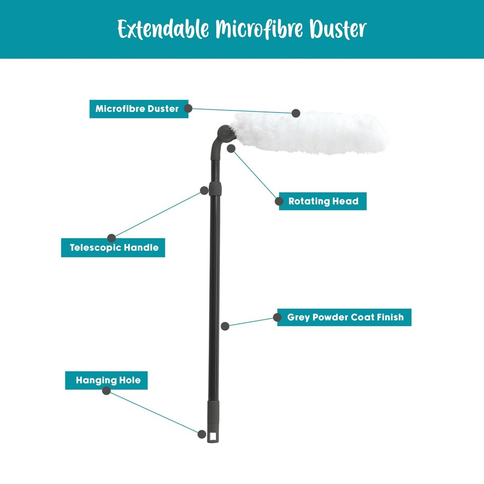 image 1 of JVL Super-Absorbent Extendable Microfibre Multi-Angle Duster, Grey