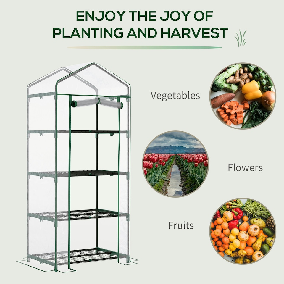 image 1 of Outsunny Portable 4-Tier Mini Greenhouse Plant Grow House Shed w/ Clear Cover