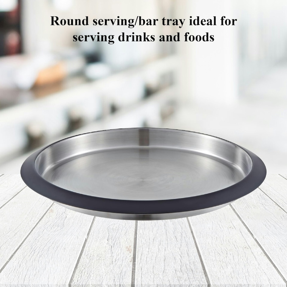 image 1 of Buckingham Stainless Steel Round Serving / Bar Tray 35 cm , black border finish Silver