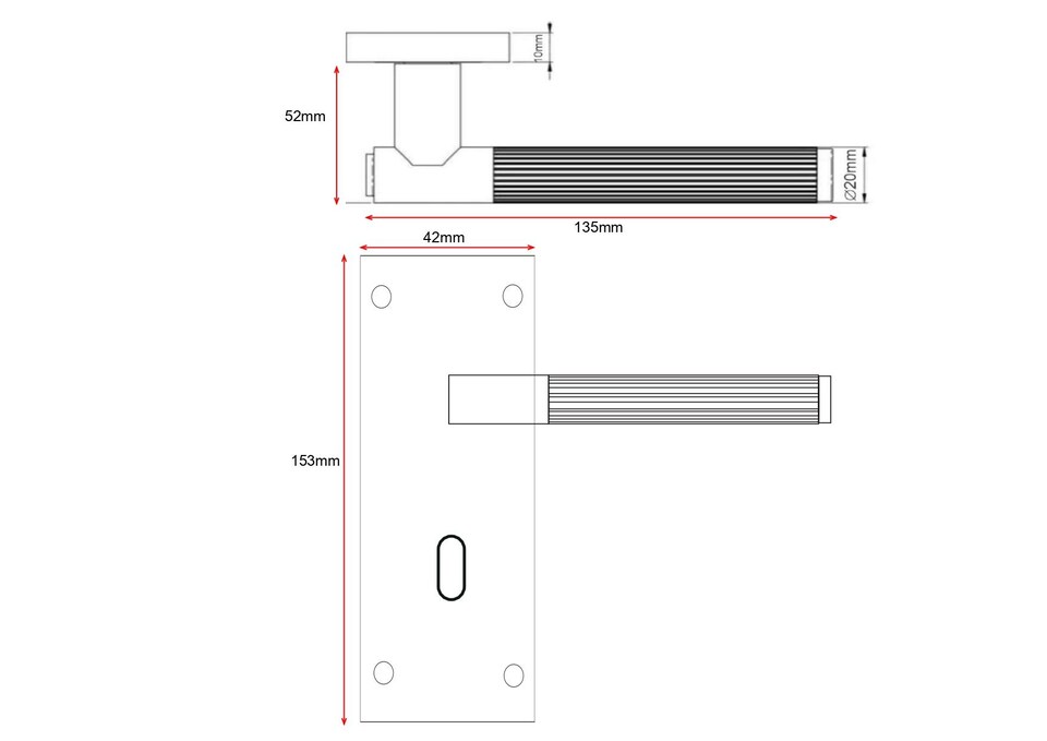 image 1 of Golden Grace Victorian T-Bar Linear Design Lock Door Handle Set Matt Black Finish with 2.5in 3 Lever Lock - 150 x 40mm