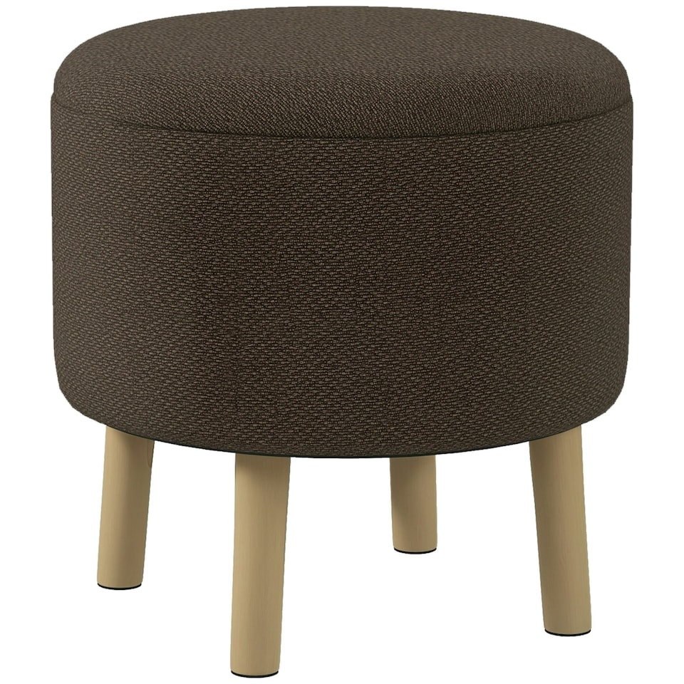image 1 of HOMCOM Storage Ottoman, Round Stool Chair with Cushioned Top, Brown