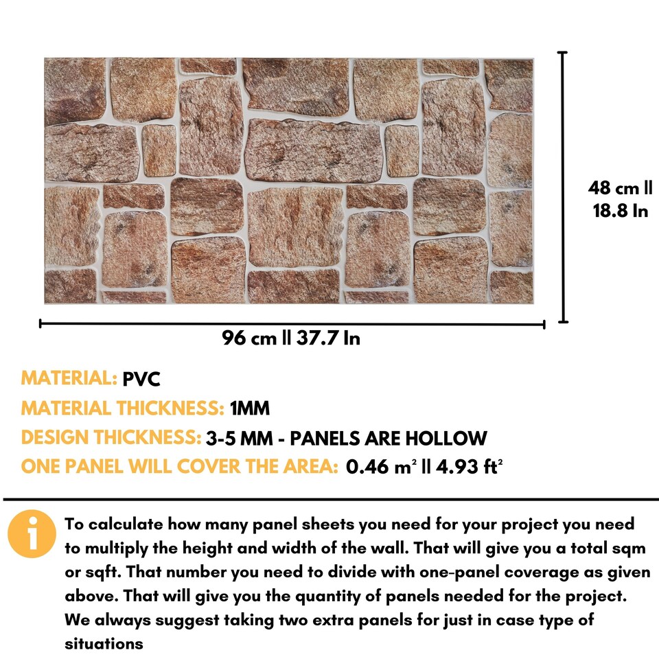 image 1 of NOVECRAFTO 3D Earthy Stone Wall Panels – 6 PVC Sheets, Covers 2.76 sqm (29.76 sq ft), 96x48cm Each – Natural Brown & Grey Stone Effect Decorative Cladding