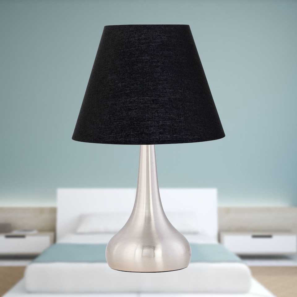 image 1 of Black Cotton 20cm Diameter Tapered Fabric Lamp Shade | Black | Medium | 1