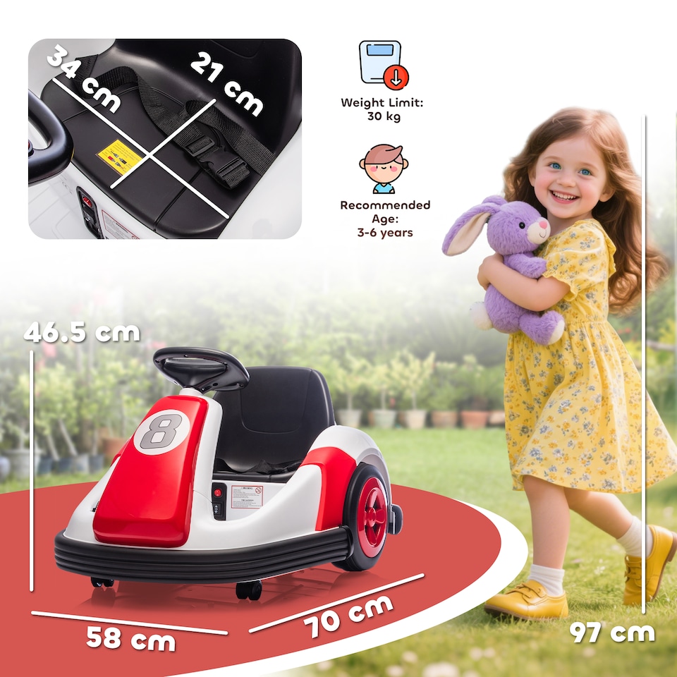 image 1 of AIYAPLAY Kids Bumper Car with 360-Degree Rotation Spin, Safety Belt, Red