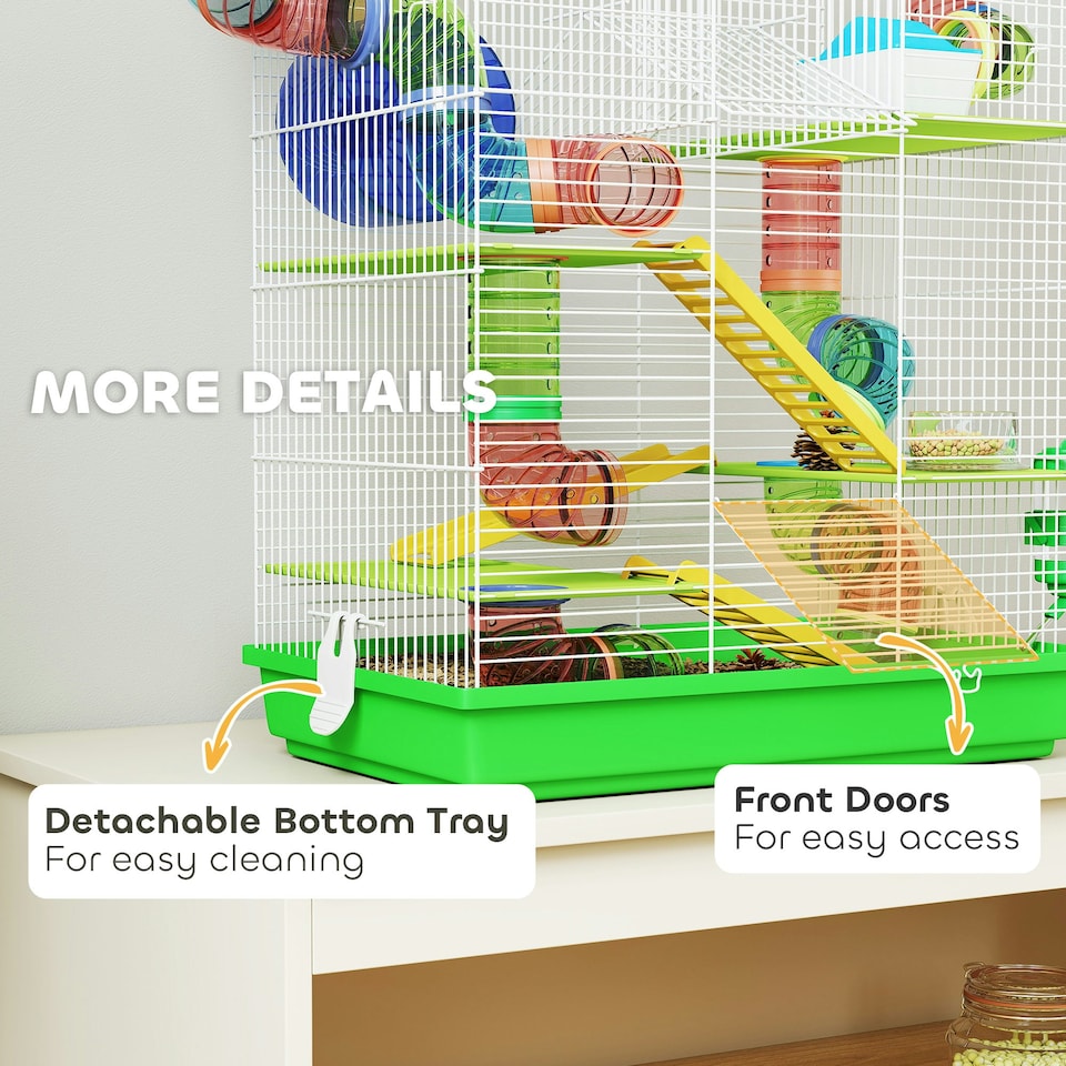 image 1 of PawHut 5 Tiers Hamster Cage Animal Travel Carrier Habitat, Green