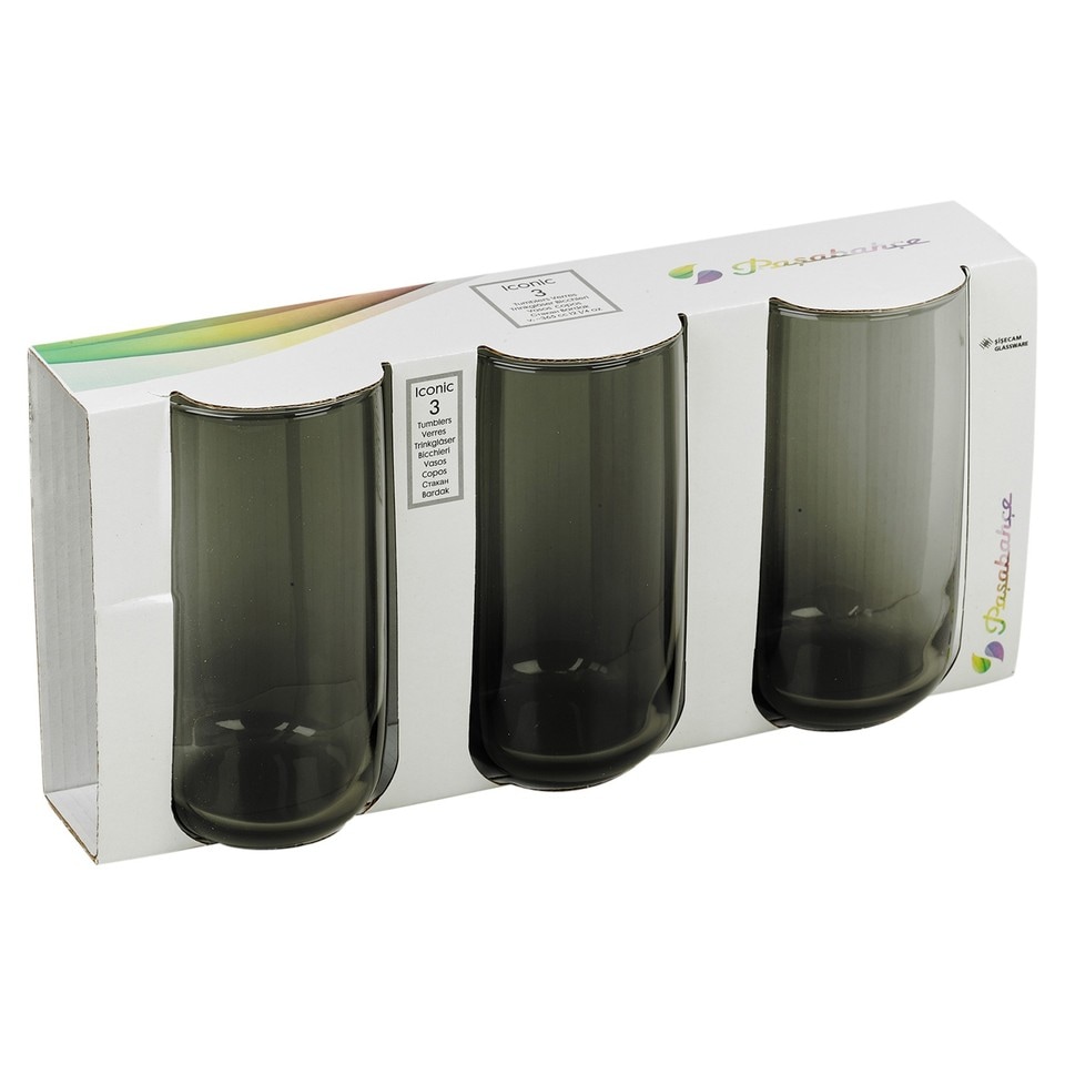 image 1 of Modern Drinking Coloured Glasses Water Dining Juice Tumbler | Clear | Dark Grey 365ml | Set of 6
