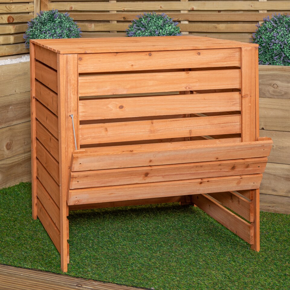 image 1 of 74 x 71cm Large Wooden Garden Waste Compost Bin with Removable Lid & Bottom Door