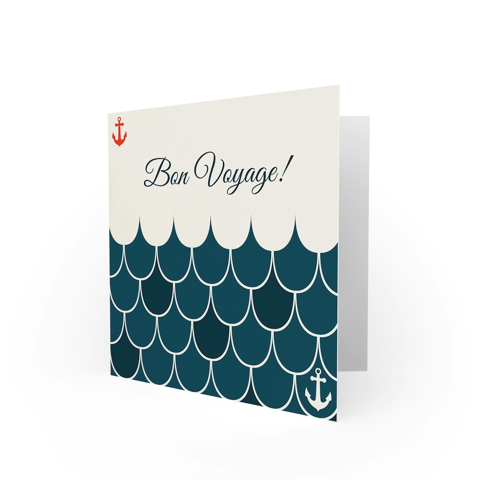 image 1 of Bon Voyage Seafarer Anchor Bold Sea Waves Pattern Goodbye Card