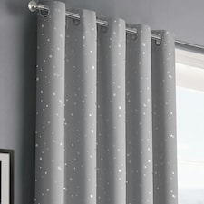 Velosso Stars Thermal Blackout Ready Made Eyelet Curtains - 117cm x 137cm Grey