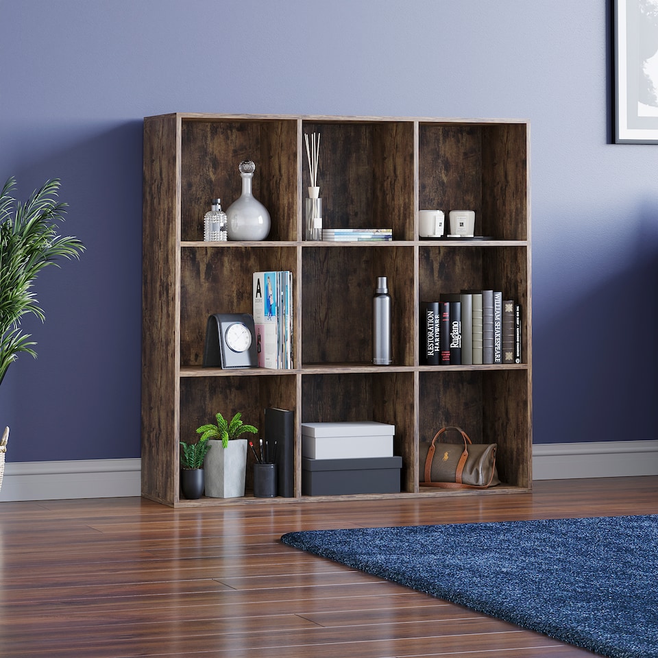image 1 of Vida Designs Durham 3x3 Cube Storage Bookcase Display Unit, Dark Wood