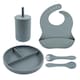 image 1 of Tiny Dining 4pc Silicone Suction Weaning Set - Tradewinds - Silicone Baby Toddler Feeding Set with Bib, Cup, Plate & Cutlery