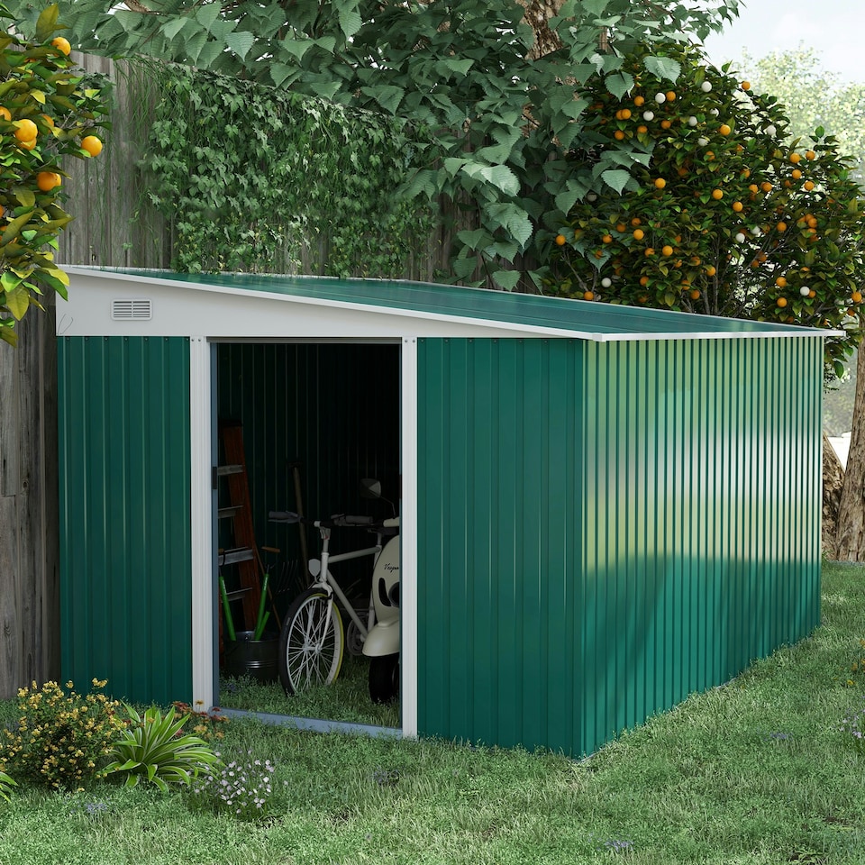 image 1 of Outsunny 11.3x9.2ft Garden Storage Shed with Sliding Doors and 2 Vents