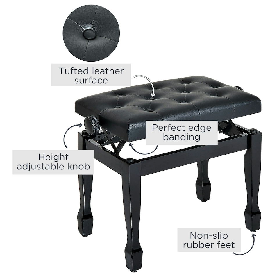 image 1 of HOMCOM Faux Leather Piano Stool Height Adjustable Seat Keyboard Bench Black