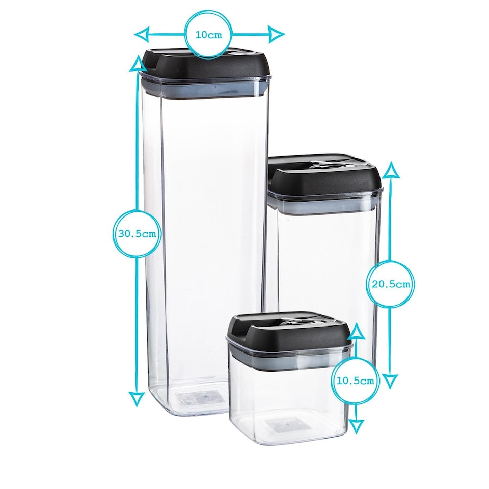 image 1 of Argon Tableware 3pc Food Storage Containers Set - Grey Airtight Plastic Storage Pantry Food Organiser with Flip Lock Lid 3 Sizes