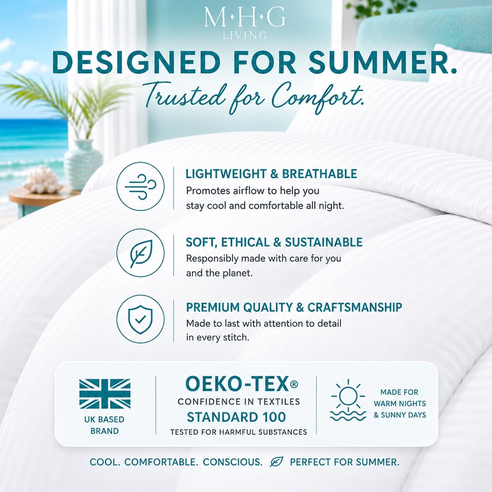 image 1 of Premium 1 Tog Summer Duvet Quilt - Lightweight Striped Microfibre, Breathable & Hypoallergenic - Double