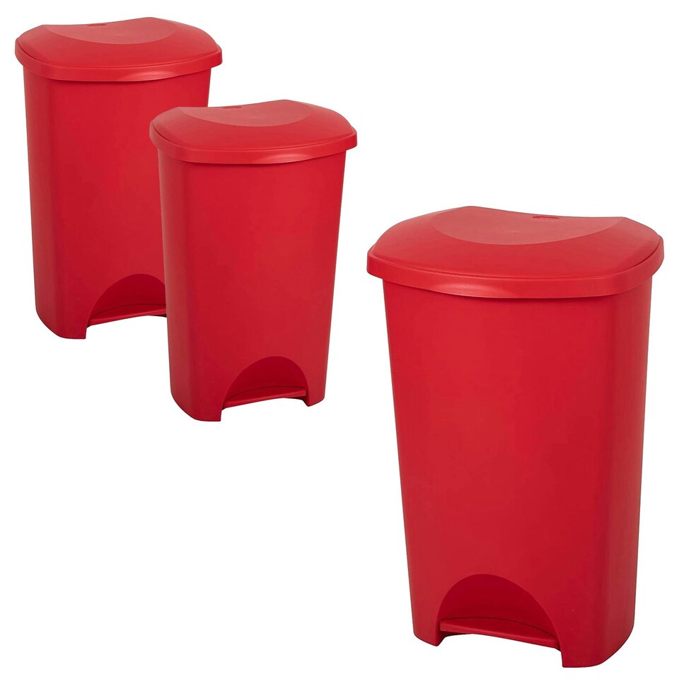image 1 of 2 x 50L Commercial Medical Utility Red Coloured Recycling Waste Bins With Foot Pedal Red