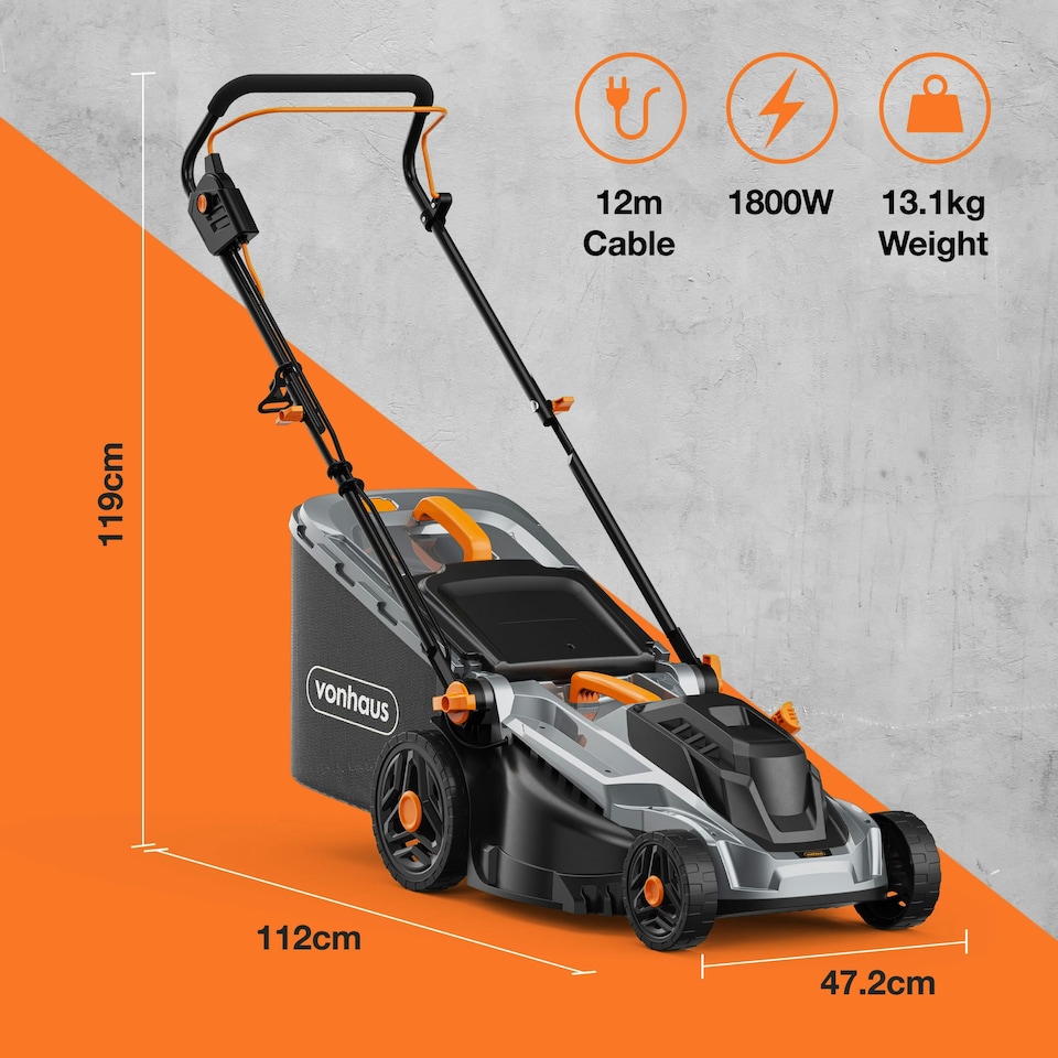 image 1 of VonHaus Lawnmower 1800W with 52L Collection Bag