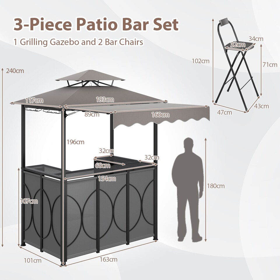 image 1 of COSTWAY 3-Piece Outdoor BBQ Canopy Grill Gazebo with Awning