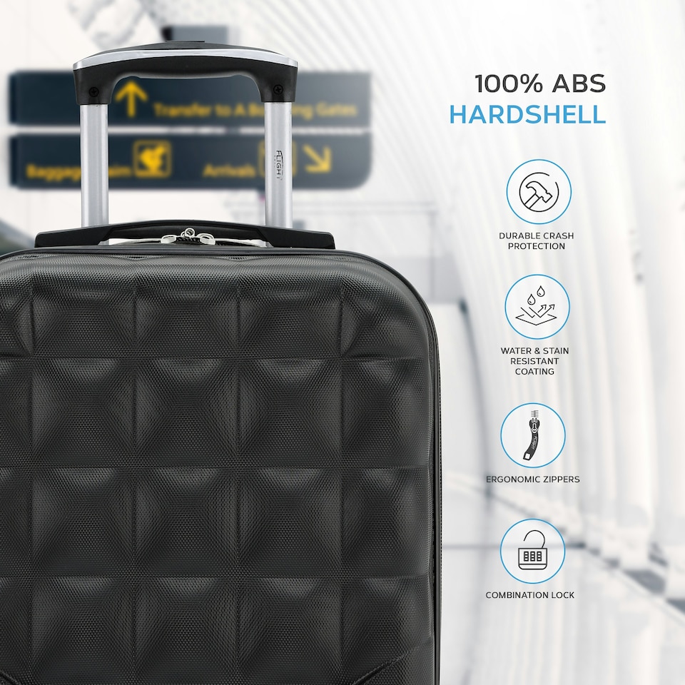image 1 of Flight Knight Bubble Suitcase - Ryanair easyJet Jet2 Approved - 8 Wheel Carry Cabin Hardcase 45x36x20cm | Black | Black | Cabin Bag
