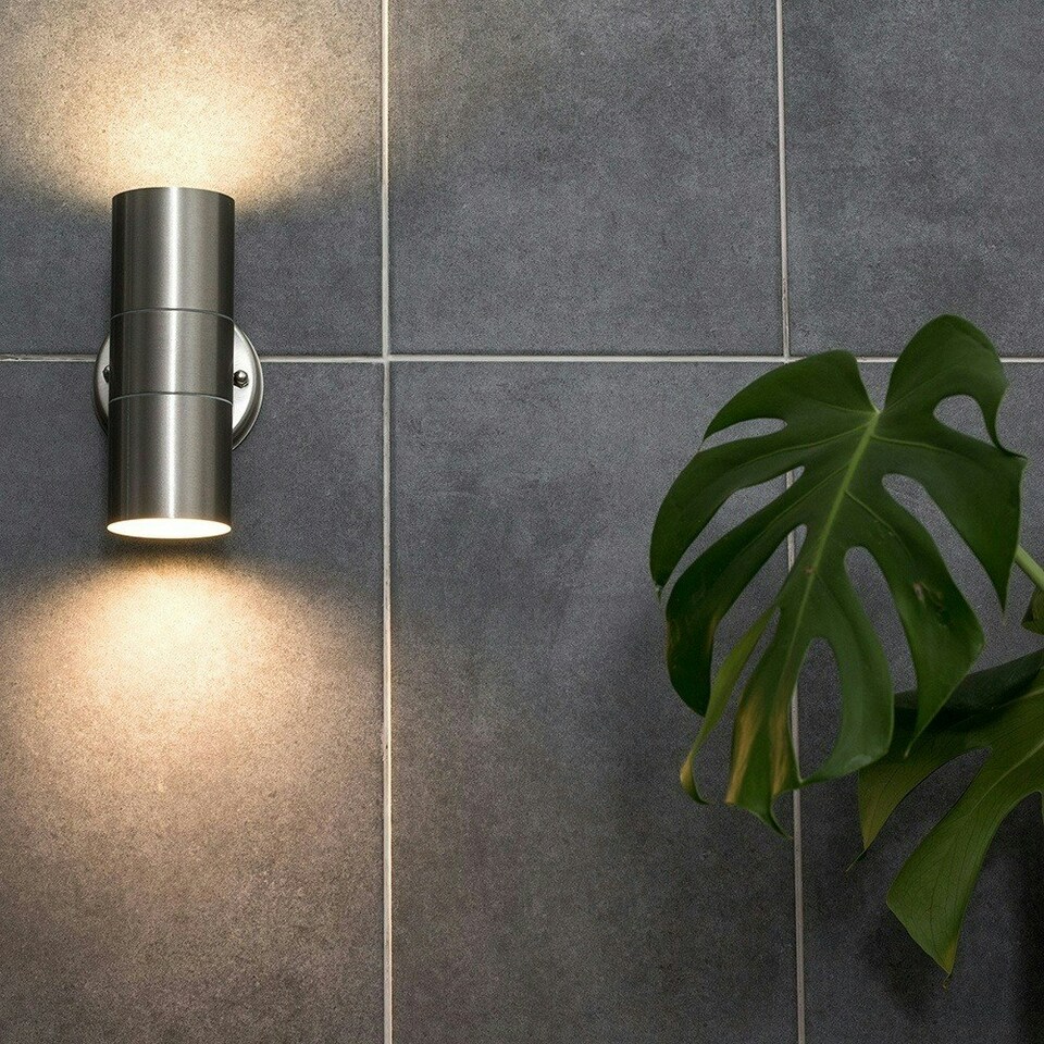 image 1 of ValueLights Modern IP44 Rated Stainless Steel Outdoor Garden Up Down Security Wall Light