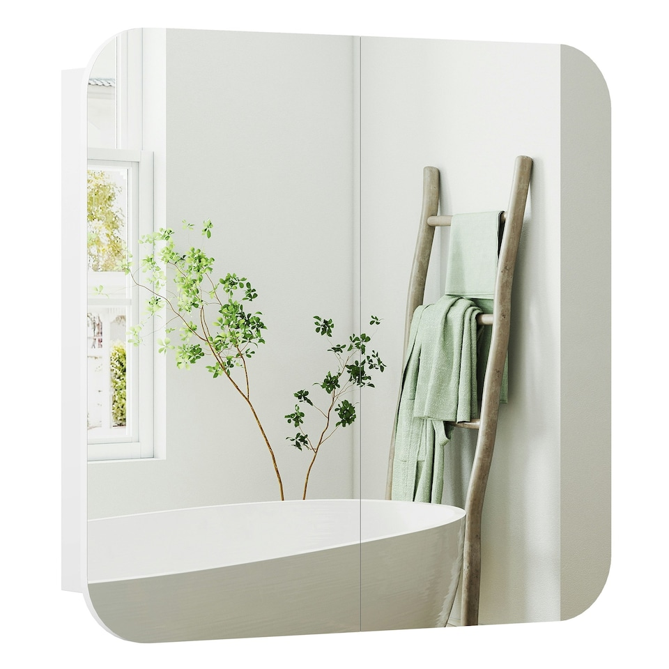 image 1 of HOMCOM Arched Bathroom Mirror Cabinet, Wall Mounted Mirrored Cabinet White