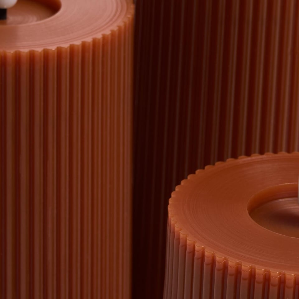 image 1 of OHS Set of 3 Ribbed Flameless LED Candles Decorative Lights Party Home | Orange | Rust