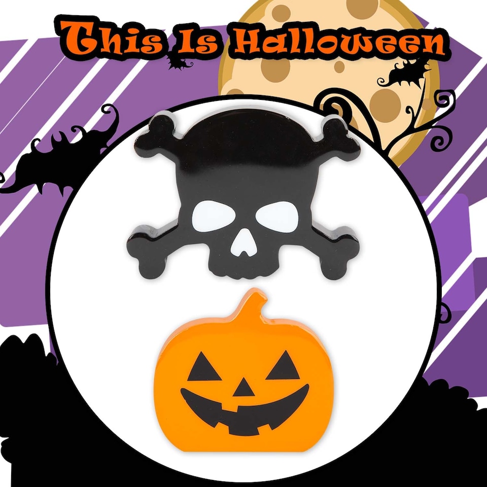 image 1 of PMS Halloween Pumpkin & Skull Crossbones Decorations, 2-Pack