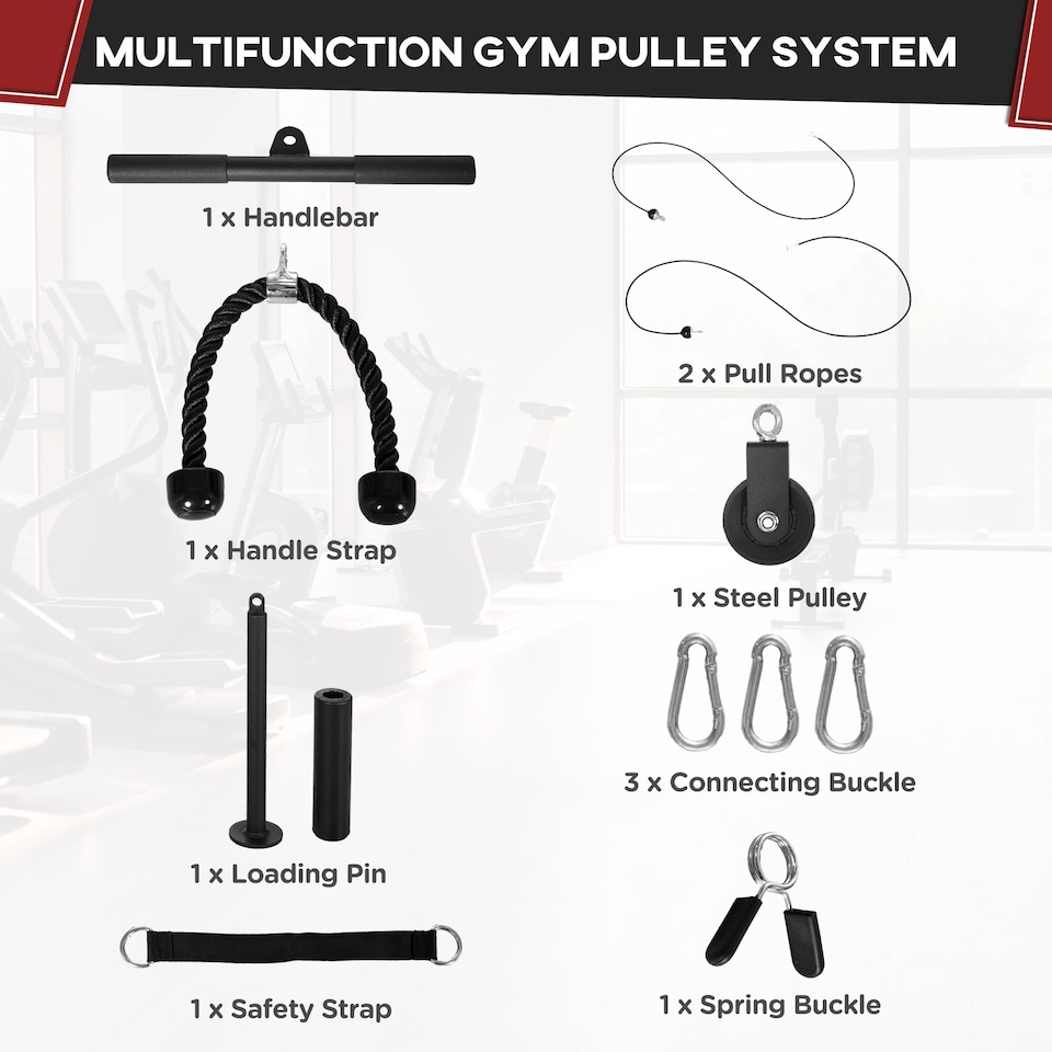 image 1 of SPORTNOW Cable Pulley System, Lat Pull Down System with DIY Loading Weight Pin