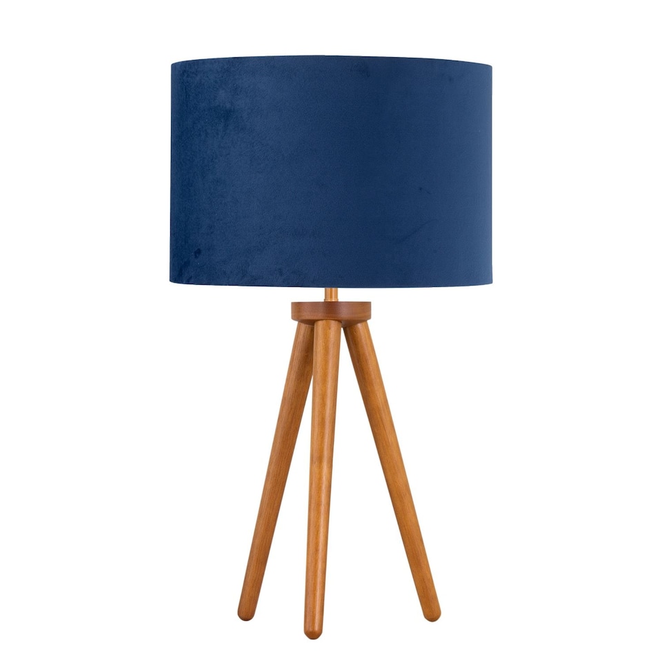 image 1 of Voyage - Dark Oak Table Lamp or Bedside Light with Blue Velvet Shade | Brown | Blue | Large | 1