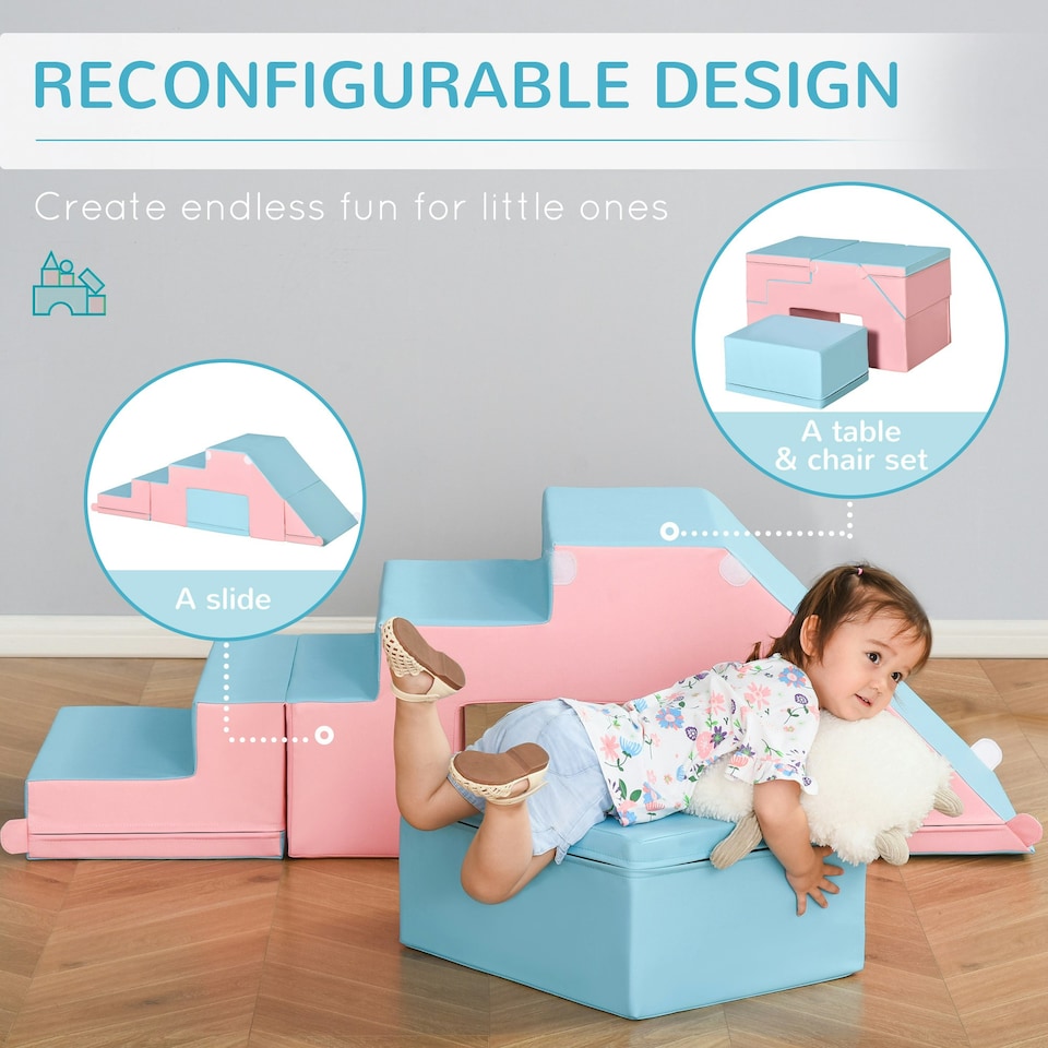 image 1 of HOMCOM 2-piece Soft Play Set, Baby Foam Climber Block for Toddler, Pink Blue