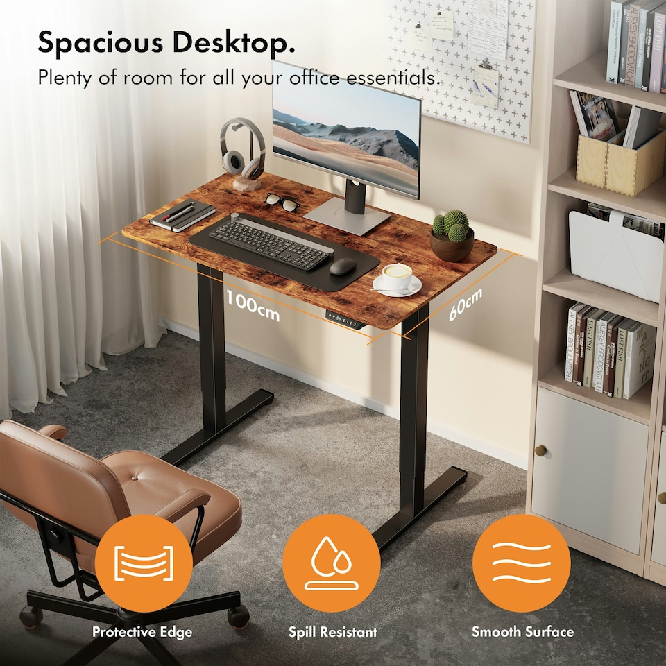 image 1 of VonHaus Adjustable Electric Standing Desk with USB-C charging, Walnut