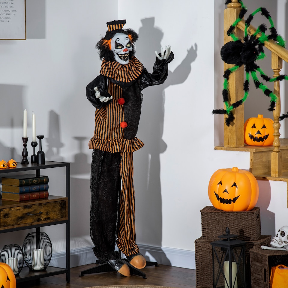 image 1 of Outsunny 67 Inch Life Size Outdoor Halloween Decorations Talking Circus Clown, Animated Prop Animatronic Decor with Light Up Eyes, Laughter
