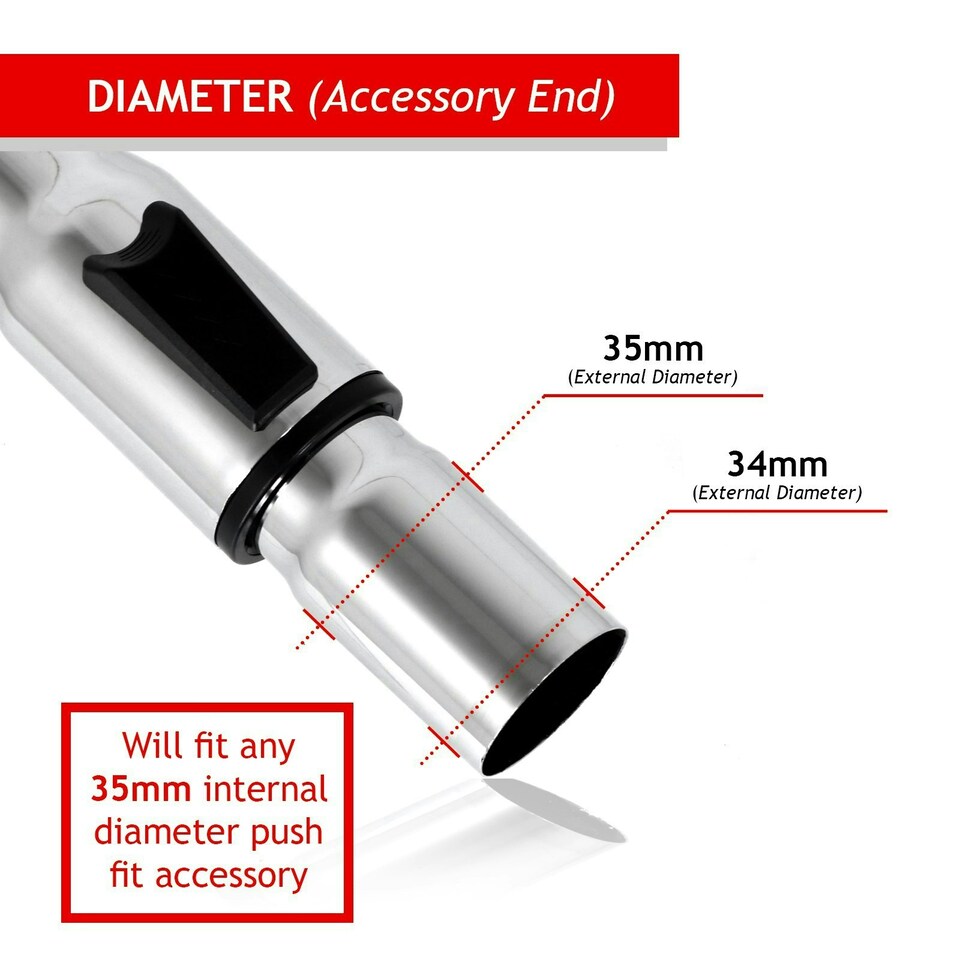 image 1 of SPARES2GO Vacuum Cleaner Adjustable Telescopic Tube Extension Rod Wand Pipe (35mm) Silver