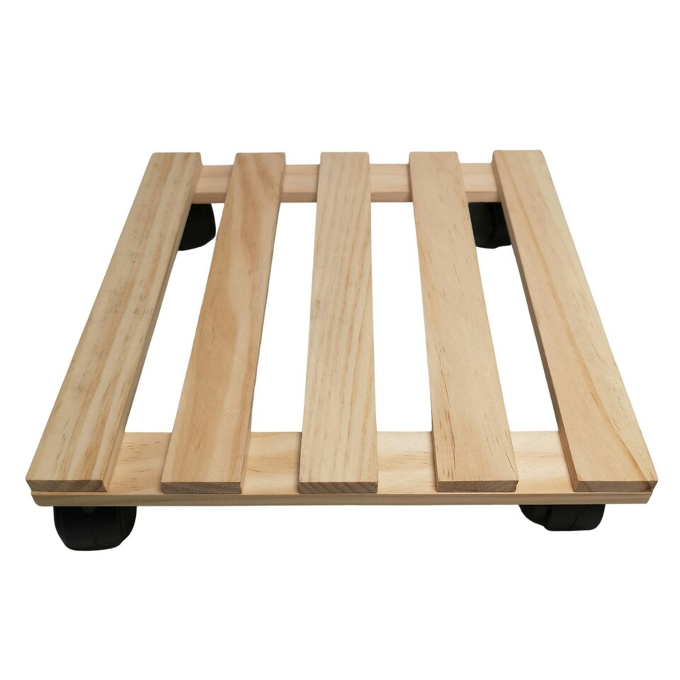 image 1 of 35cm Square Wooden Garden Plant Pot Flower Trolley Stand On Wheels