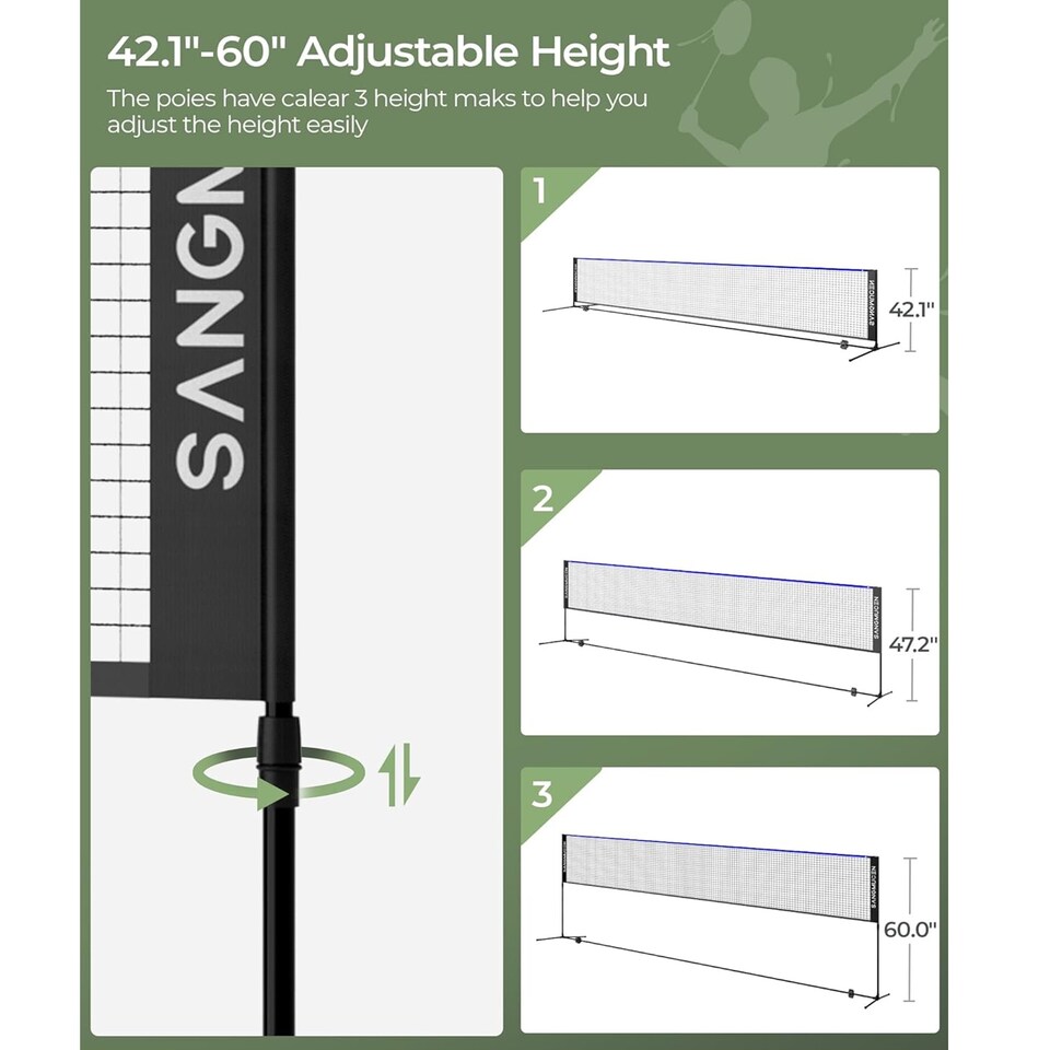 image 1 of Gr8 Home Blue Black 4m Badminton Net Post Set Portable Volleyball Pickleball Tennis