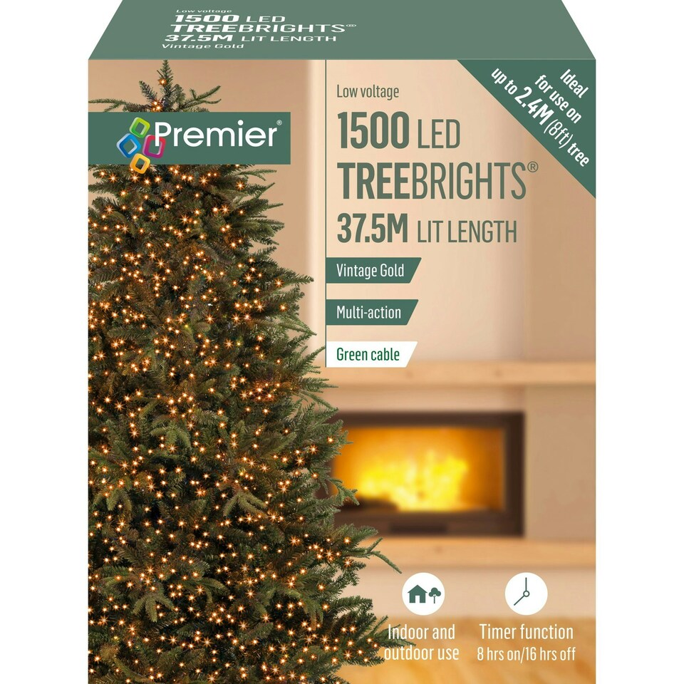 Premier TreeBrights 1500 LED Lights Vintage Gold 37.5m