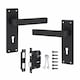 image 1 of Golden Grace Victorian Straight Delta Door Handles Lever in Matt Black with 64mm 3 Lever Lock Set - 150mm x 40mm Backplate Black