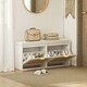 image 2 of HOMCOM Boho Shoe Bench with Padded Seat and 2 Flip-Drawers White