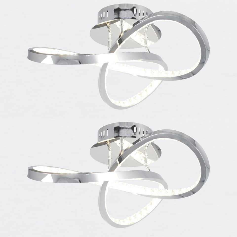 image 1 of First Choice Lighting Set of 2 Jewelled Chrome LED Loop Ceiling Lights Chrome | Clear