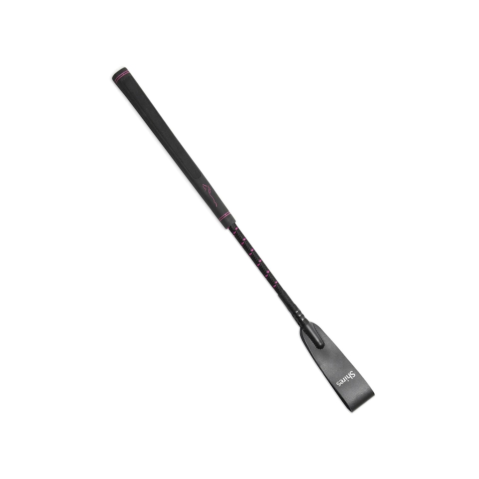 image 1 of Shires Topaz Leather Horse Jumping Whip - Raspberry - 17in