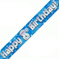 Blue Happy 8th Birthday Holographic Foil Banner 274cm