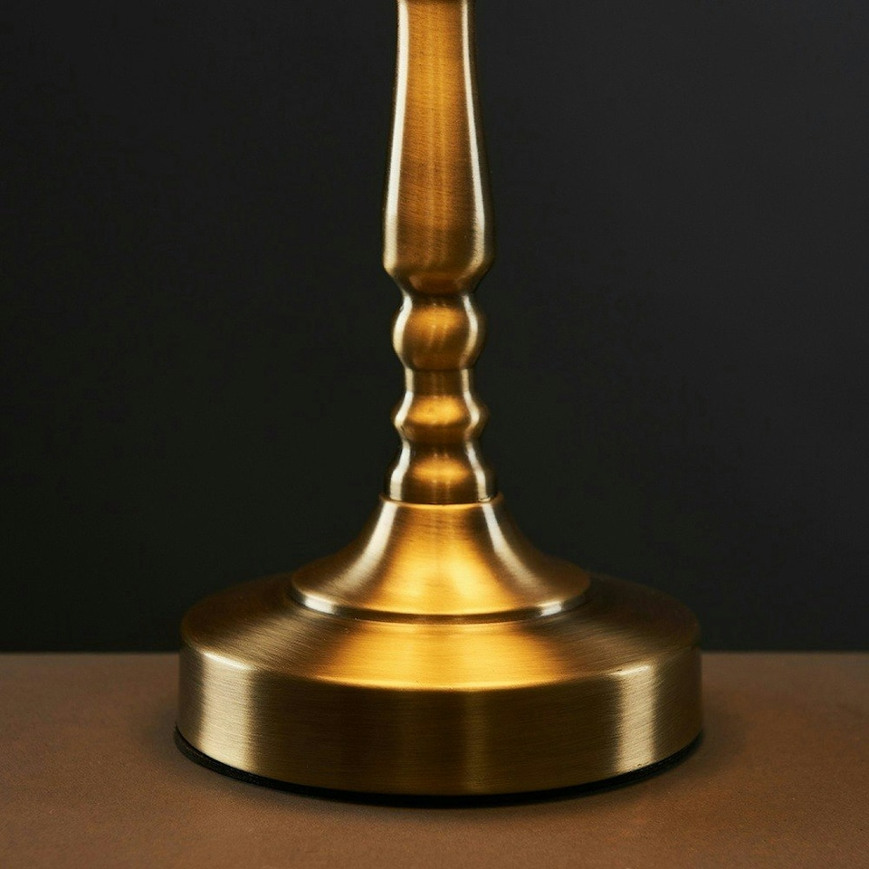 image 1 of ValueLights Pair Of Vintage Antique Brass Touch Table Lamps With Pleated Cream Shades