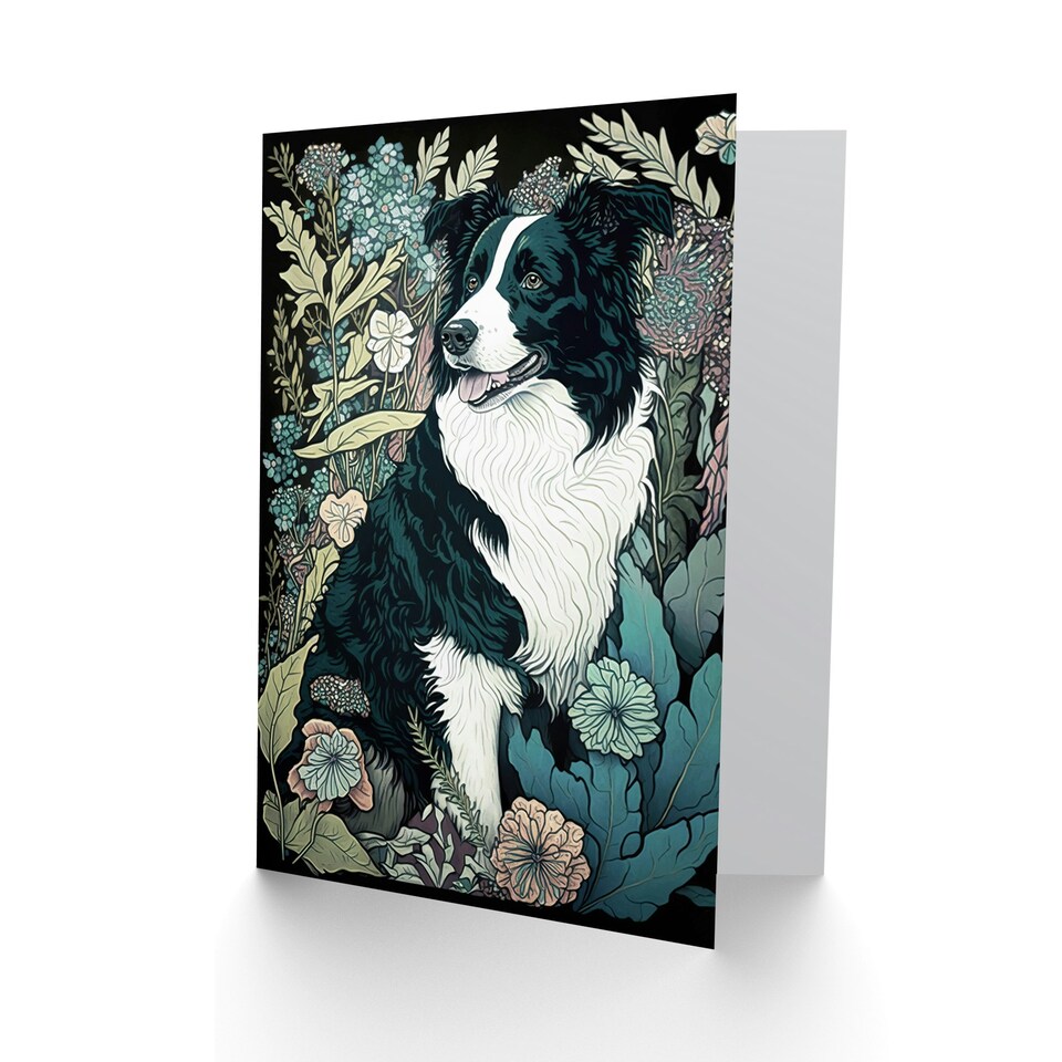image 1 of Dog Lover Border Collie Pet in Wildflower Field Floral Greeting Card