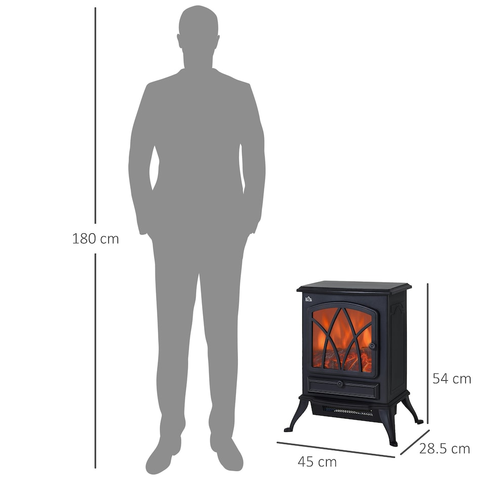 image 1 of HOMCOM Free Standing Fireplace Flame Effect Electric Heater Log Burning Black
