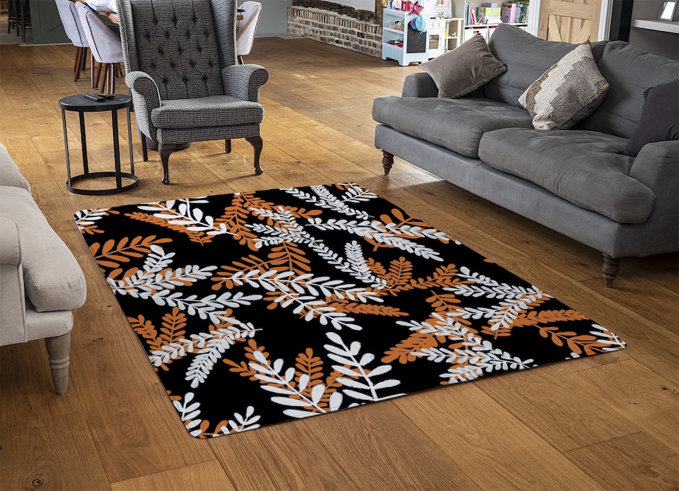 image 1 of White & Orange Olive Leaves Rug | Multi