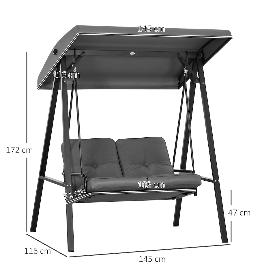 image 1 of Outsunny 2 Seater Garden Outdoor Swing Chair Hammock w/ Adjustable Canopy | Grey | Dark Grey