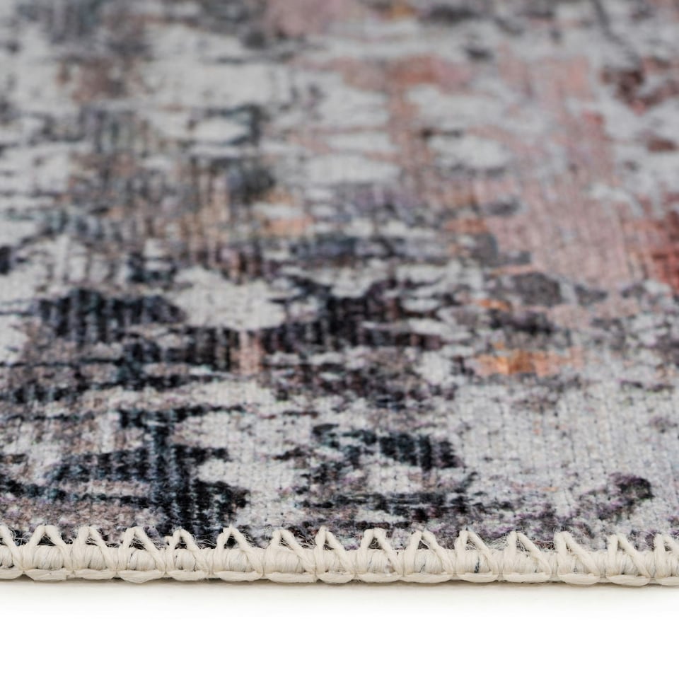 image 1 of KUKOON Neutral Multicolour Distressed Abstract Non Slip Washable Low Pile Runner Rug 80cm x 300cm | Multi