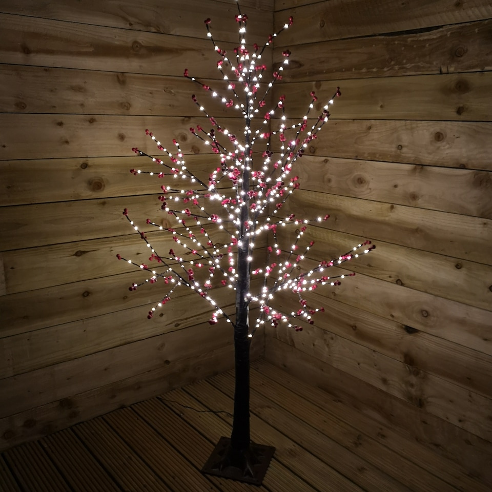 image 1 of 150cm 5ft Christmas Lit Black Twig Berry Tree 500 Warm White LED