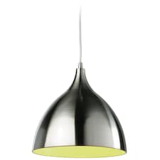 Caf 1 Light Dome Ceiling Pendant Brushed Steel, Green Inside, E27